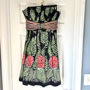 Kay Unger Topical Pleated Strapless Dress